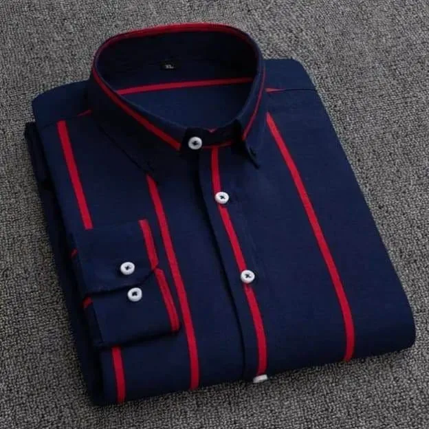 100% Cotton Men's Long Sleeve Stripe Print Shirt