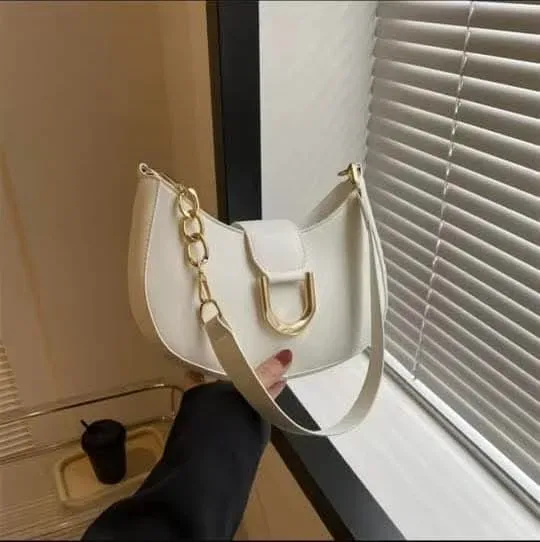 Simple Half-Round PU Leather Chain Shoulder Bag for Women