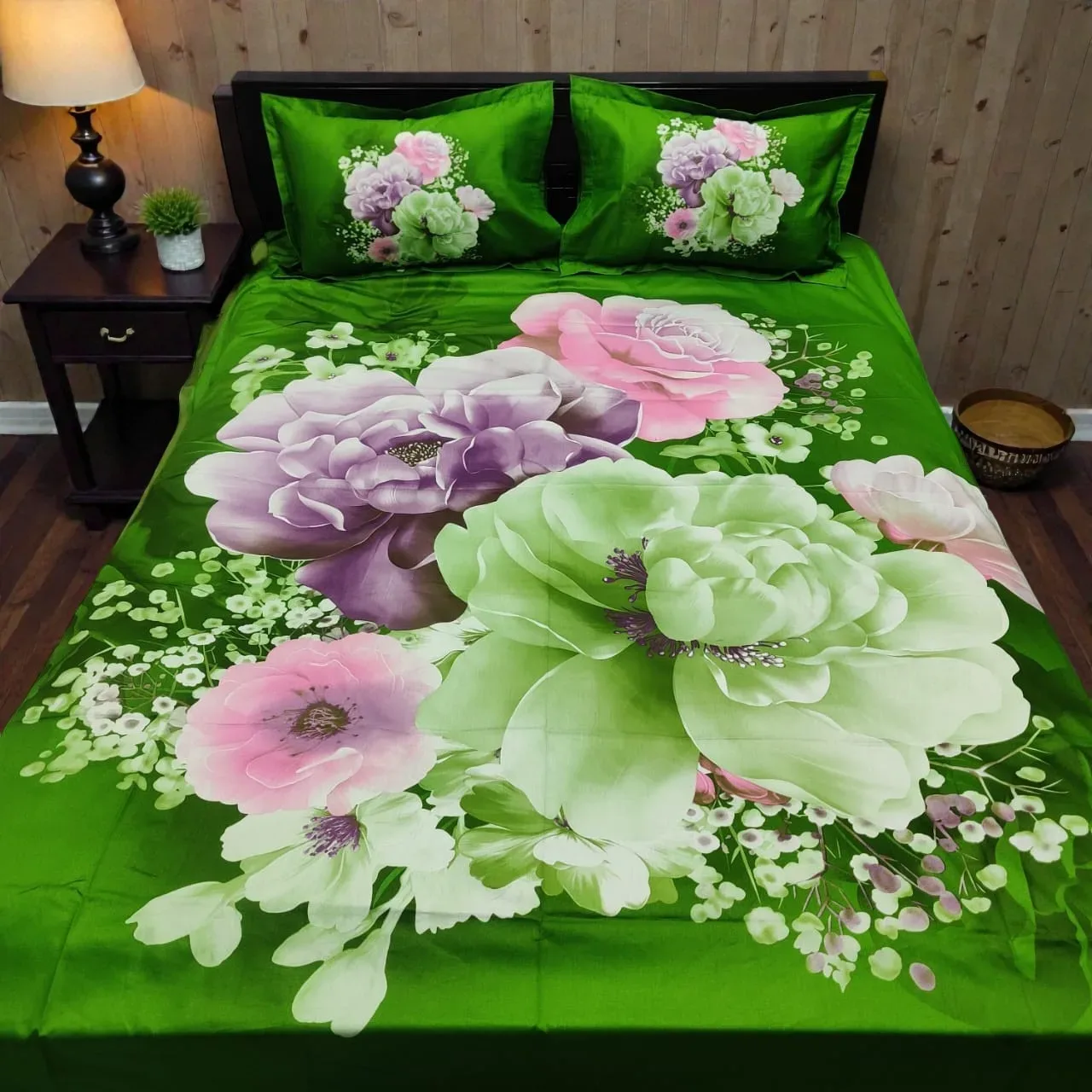 Premium Floral Panel Cotton Bedsheet with 2 Pillow Covers (King Size)