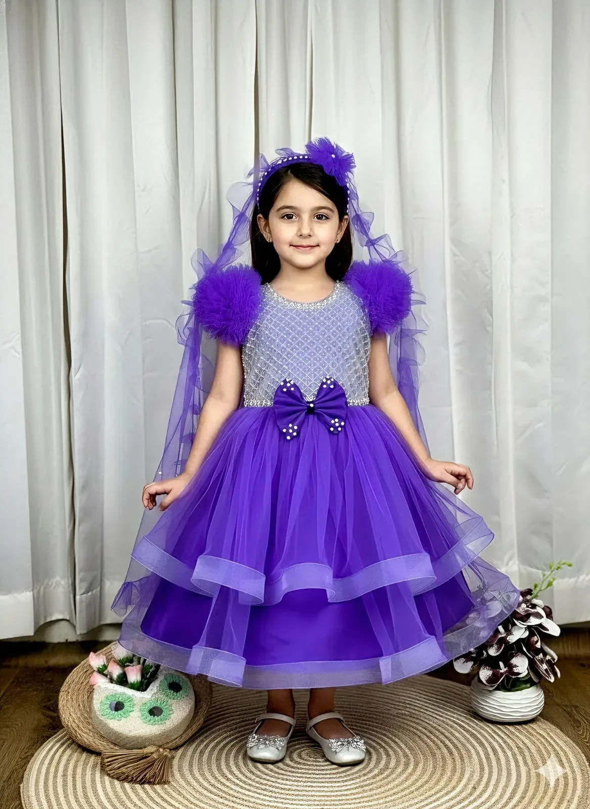 Party Princess Frock with Veil & Headband - Multi-Layer Net Gown Set (পার্টি প্রিন্সেস ফ্রক)
