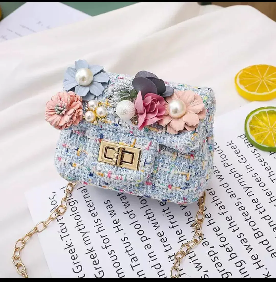 Cute Floral Tweed Baby Girl Chain Bag