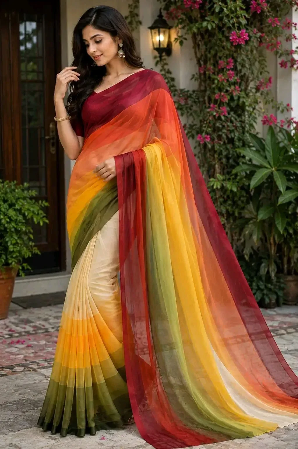 Exclusive Rongdhonu Georgette Saree with Matching Blouse Piece