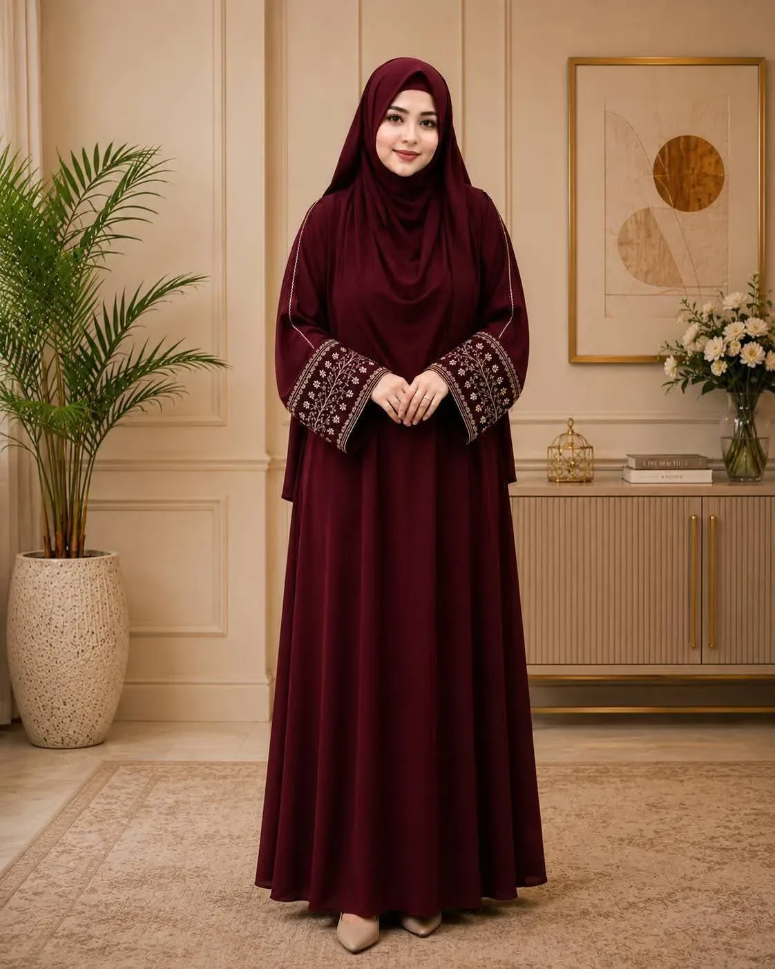 Exclusive Anzar Embroidery Dubai Cherry Borka (এক্সেক্লুসিভ আনজার এমব্রয়ডারি দুবাই চেরি বোরকা)