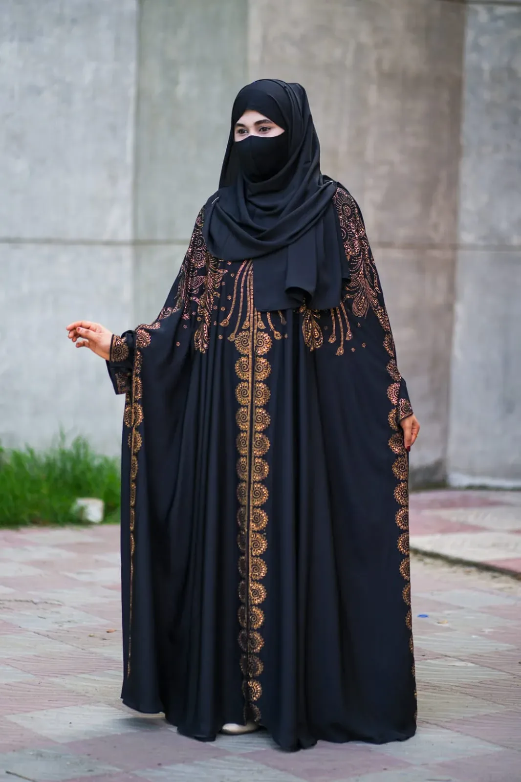 Luxury Persian Dubai Cherry Abaya Set with DMC Stone Work