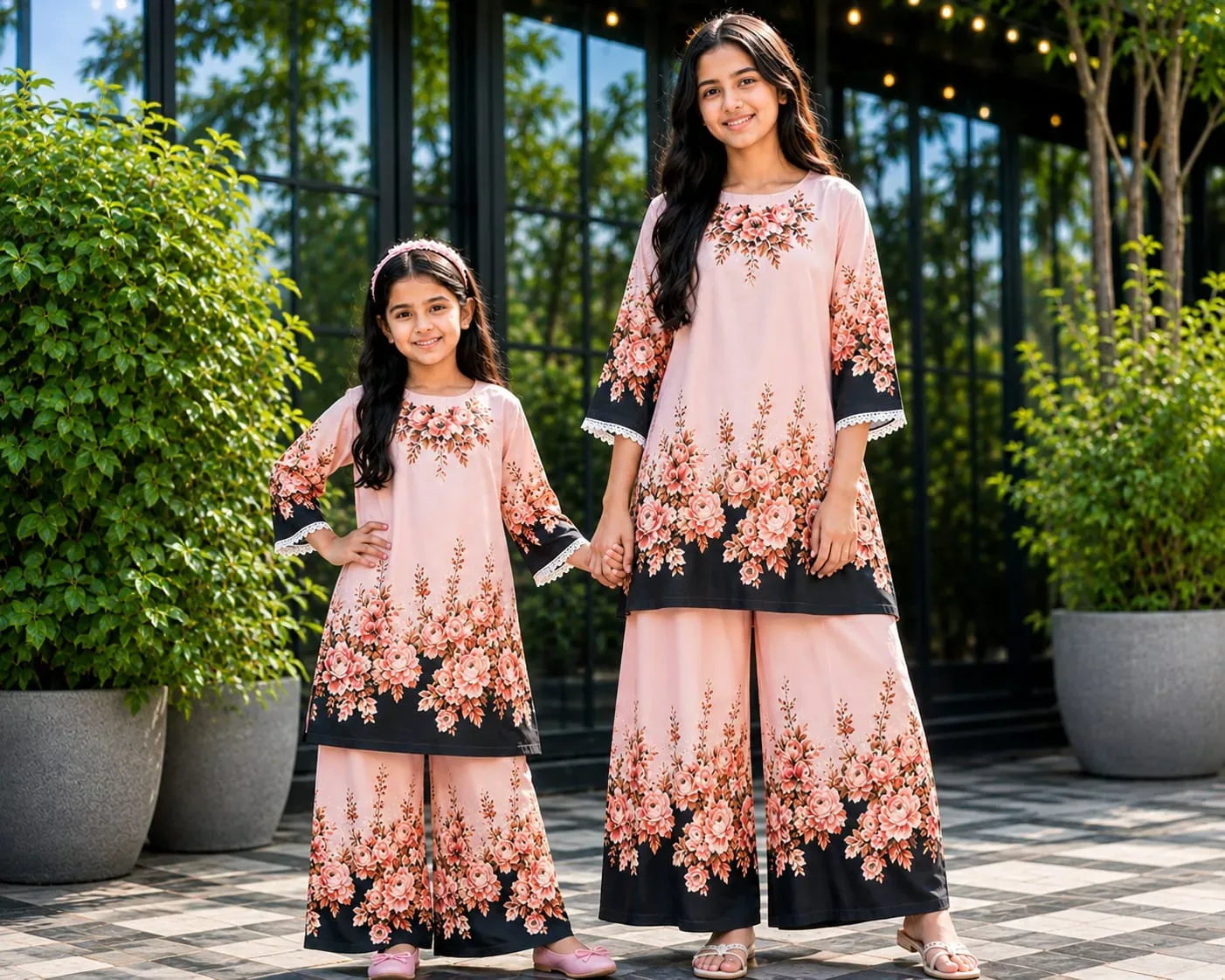 Sister Matching Combo: Stitched Cotton Digital Print Girls Two-Piece Set (বোনদের ম্যাচিং কম্বো টু-পিস)