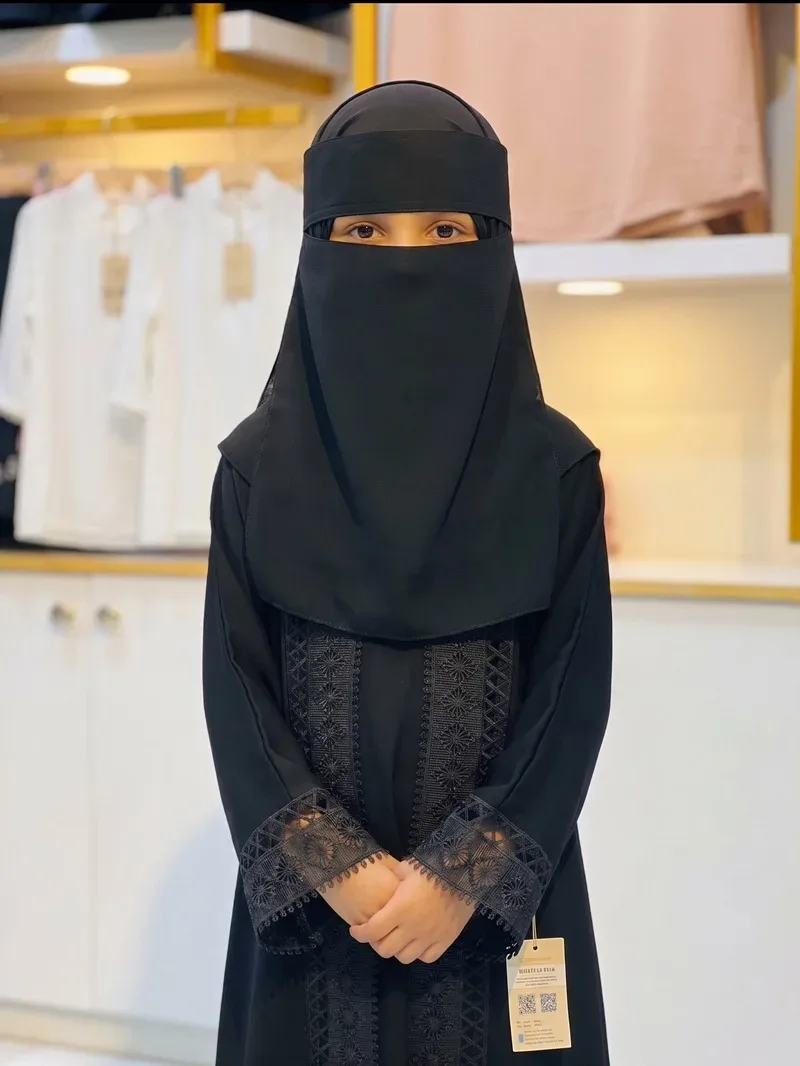 Kids Dubai Cherry Long Borka with Attached Nikab & Hijab (বাচ্চাদের লং বোরকা সেট)