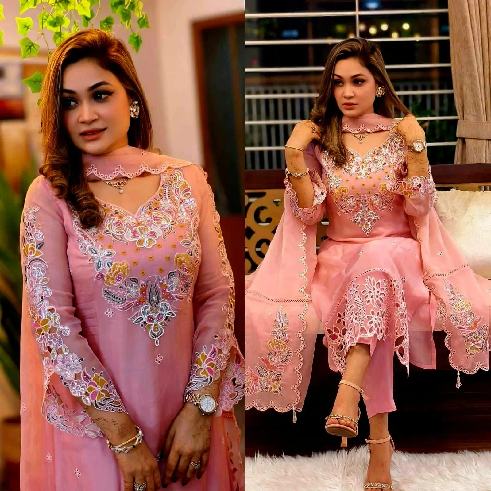 Premium Pakistani Design Sada Bahar Tissue Four-Piece