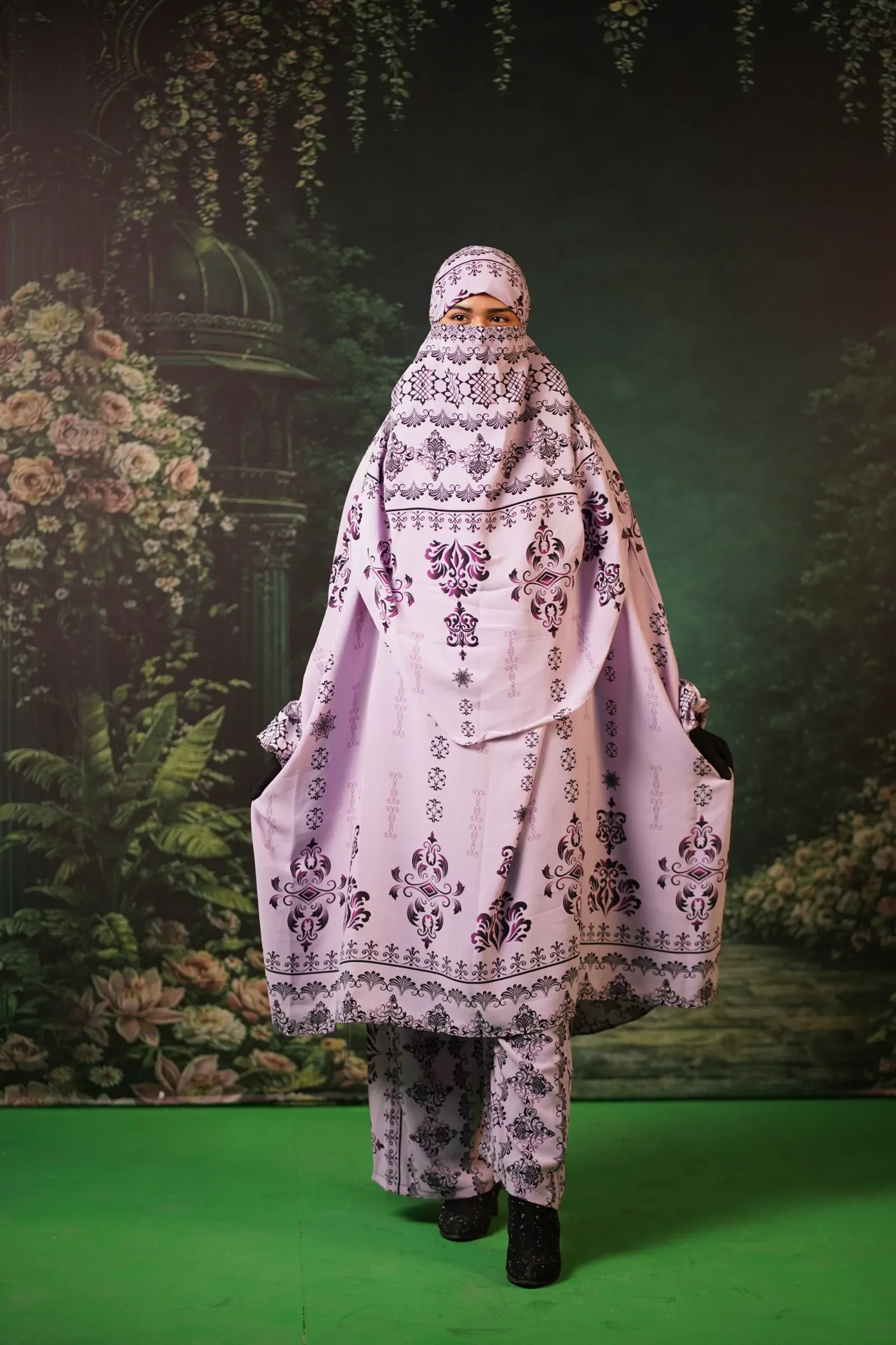Luxury Printed Plazo Khimar Set - Lavender Purple